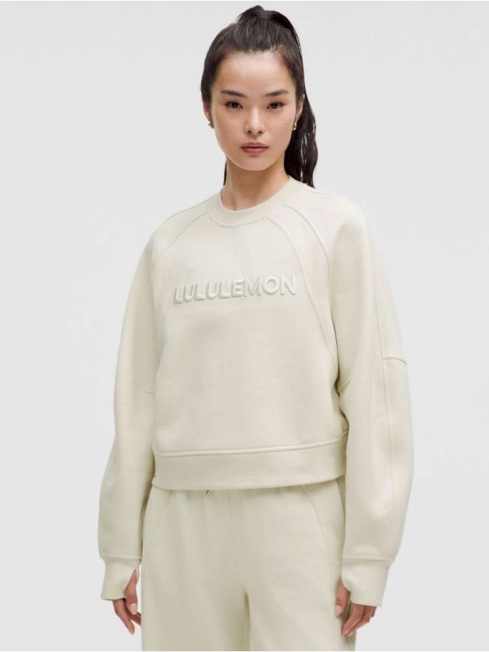 Lululemon scuba oversized pullover wordmark women's M/L bone